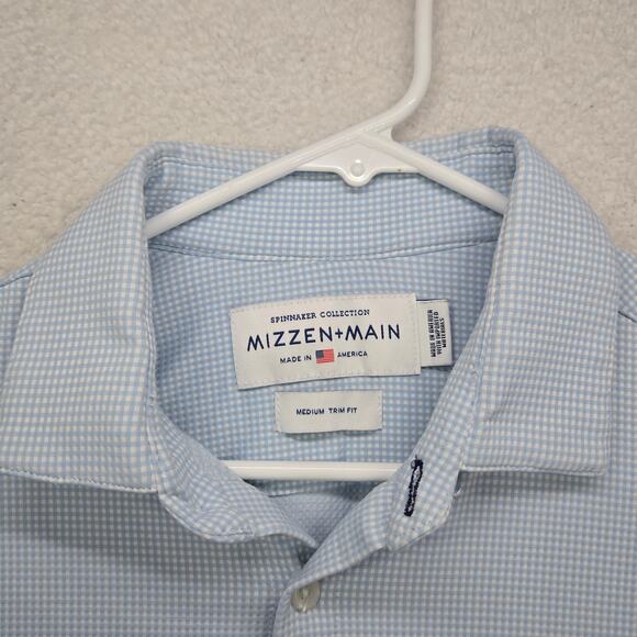 Mizzen+Main Dress Shirt Mens M Spinnaker Collection Trim Fit Stretch Check Blue - Picture 2 of 7